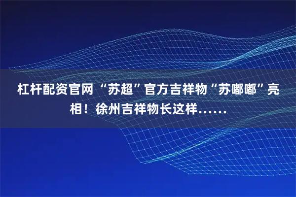 杠杆配资官网 “苏超”官方吉祥物“苏嘟嘟”亮相!徐州吉祥物长这样……