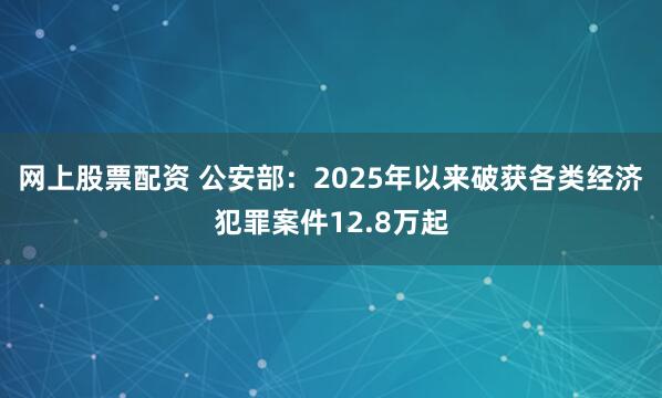 网上股票配资 公安部：2025年以来破获各类经济犯罪案件12.8万起